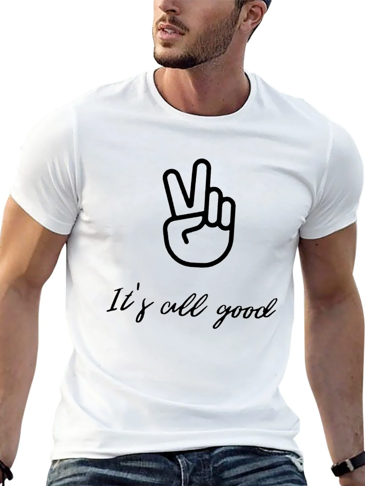 Its All Good Mens Black T-Shirt Peace Sign product image 12