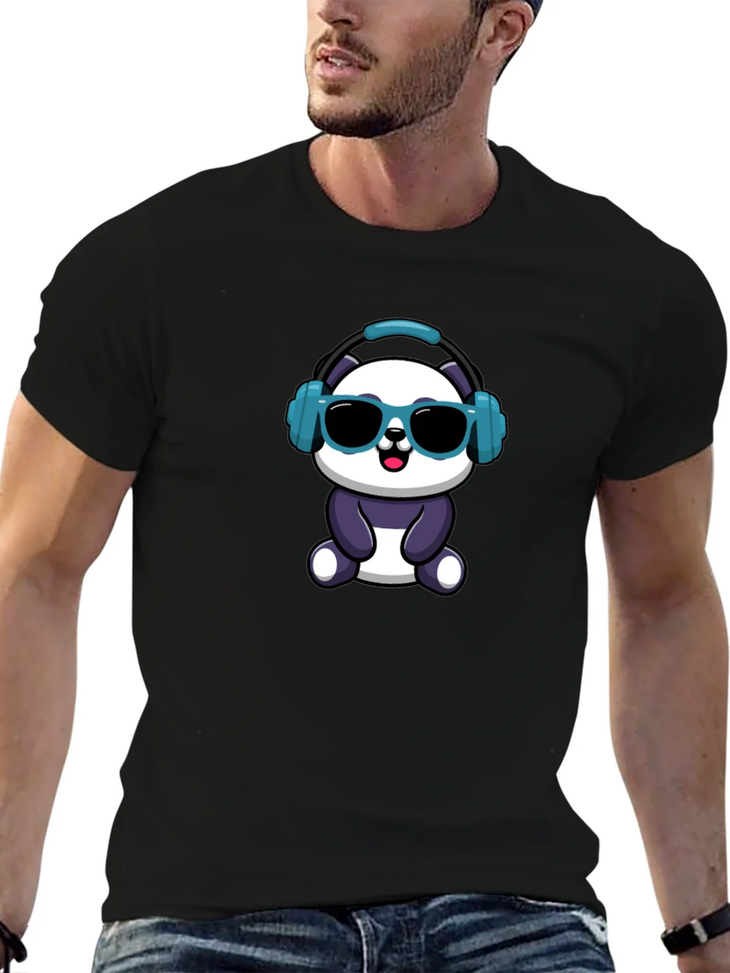 Cool Panda Graphic Tee - Black Cotton T-Shirt product image 6