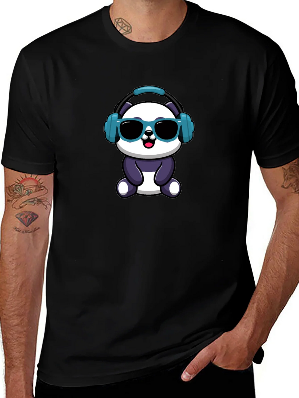 Cool Panda Graphic Tee - Black Cotton T-Shirt product image 1