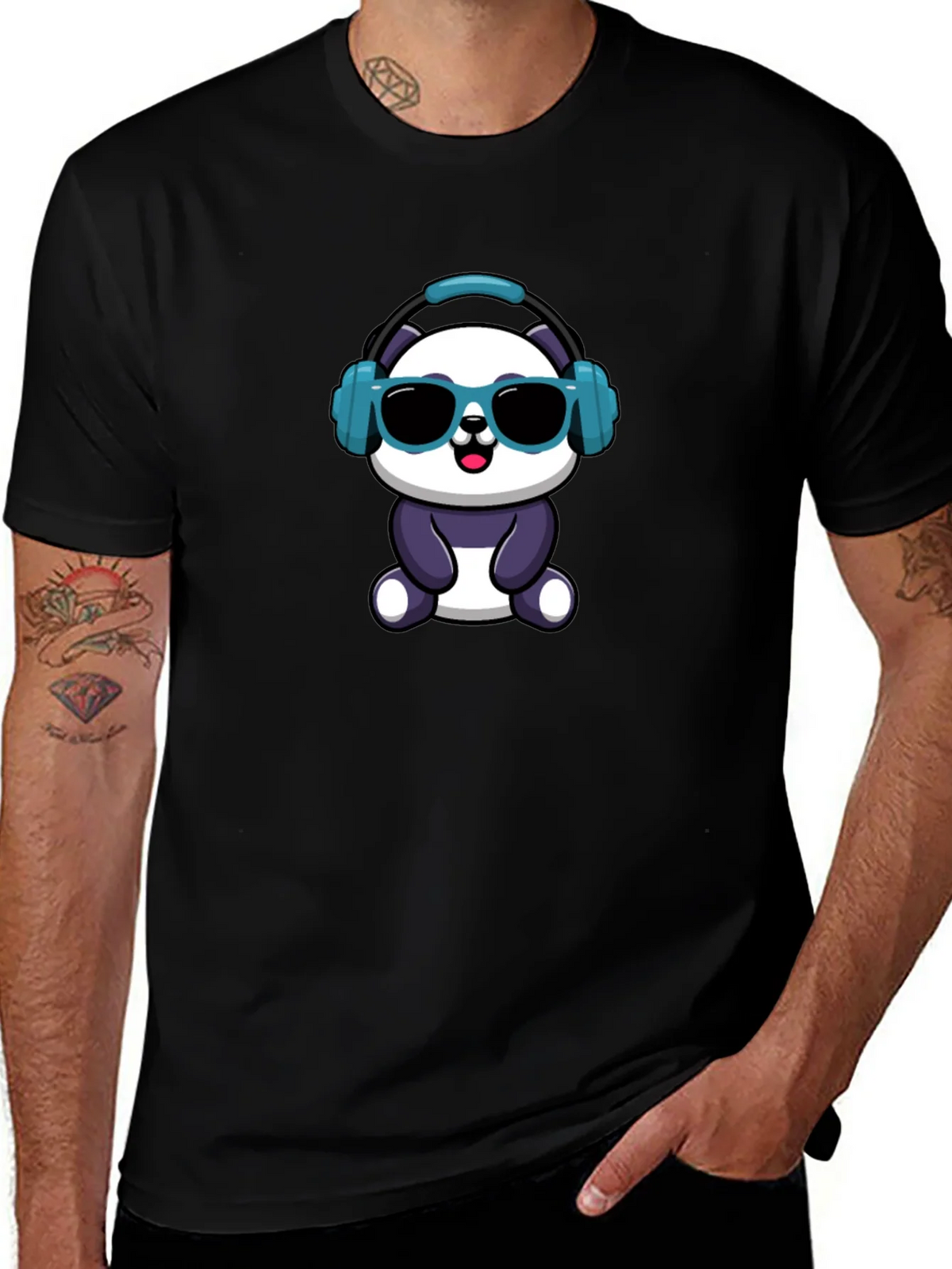 Cool Panda Graphic Tee - Black Cotton T-Shirt product image 1