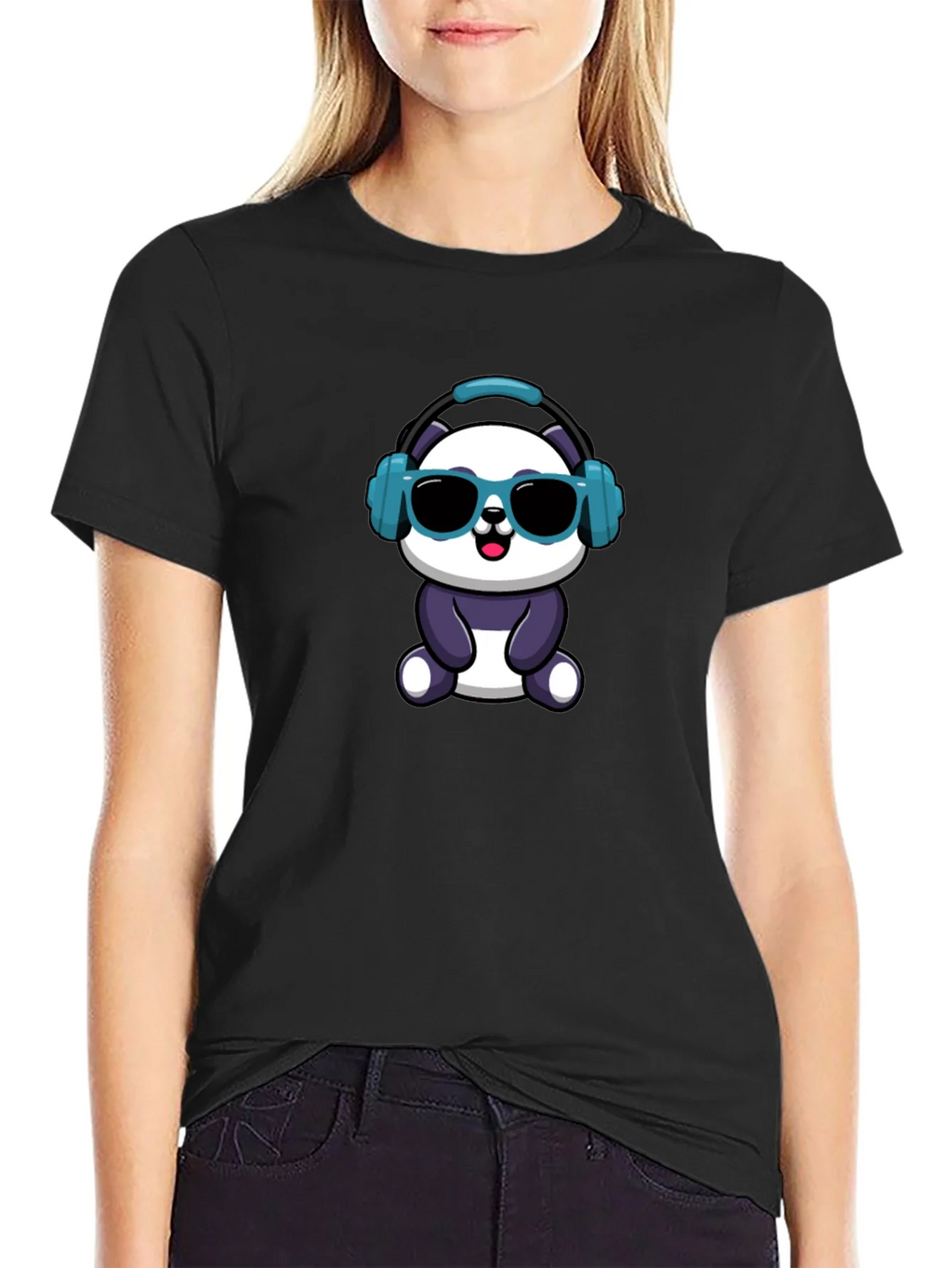 Cool Panda Graphic Tee - Black Cotton T-Shirt product image 2