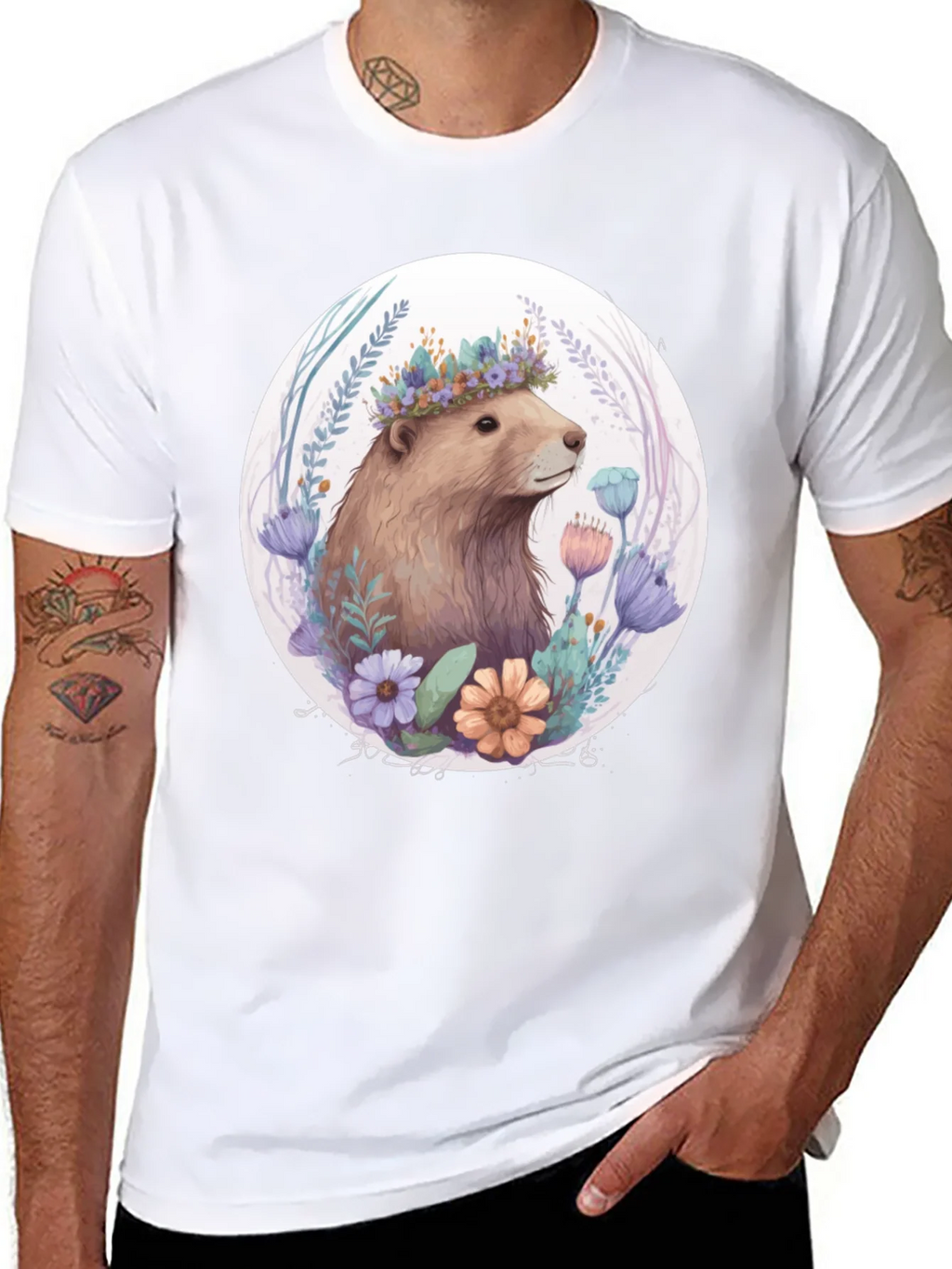 Floral Crown Beaver Graphic T-Shirt product image 7