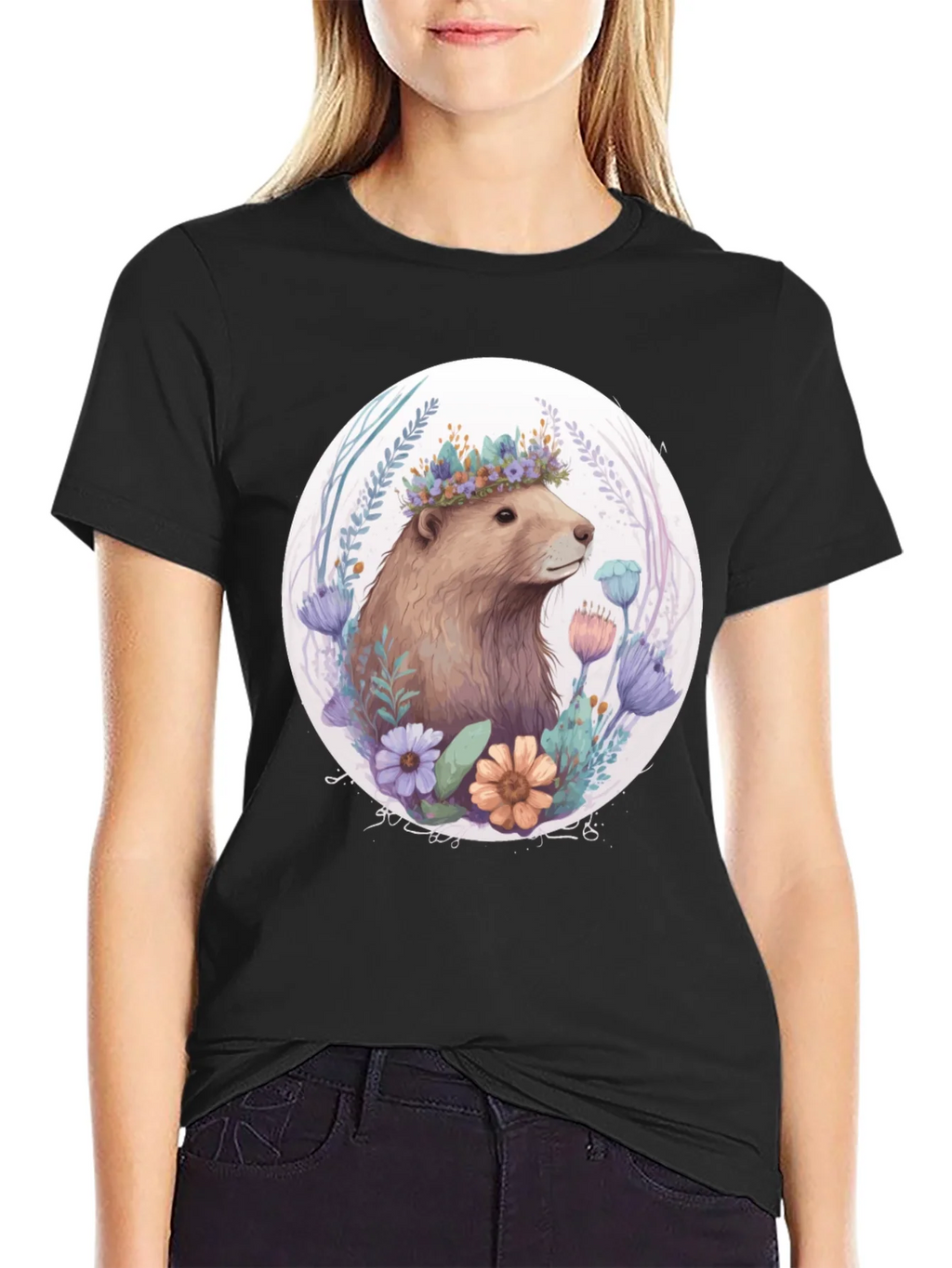 Floral Crown Beaver Graphic T-Shirt product image 2