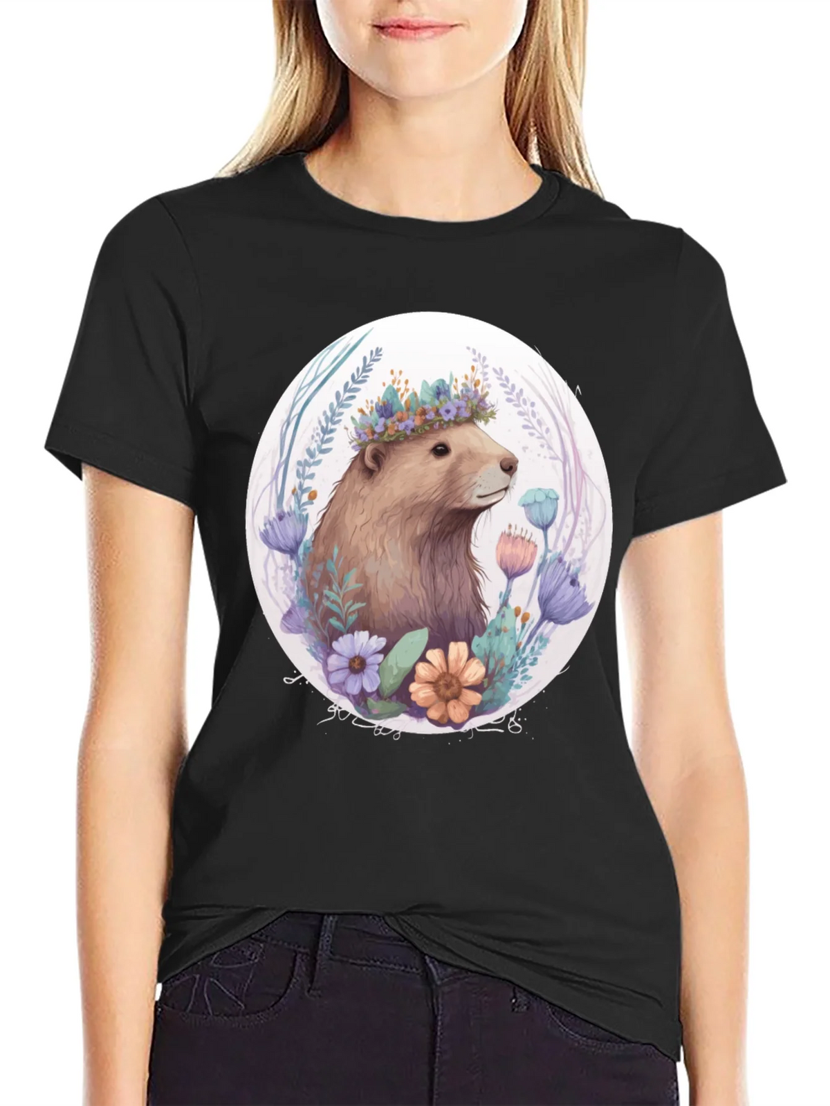 Floral Crown Beaver Graphic T-Shirt product image 2