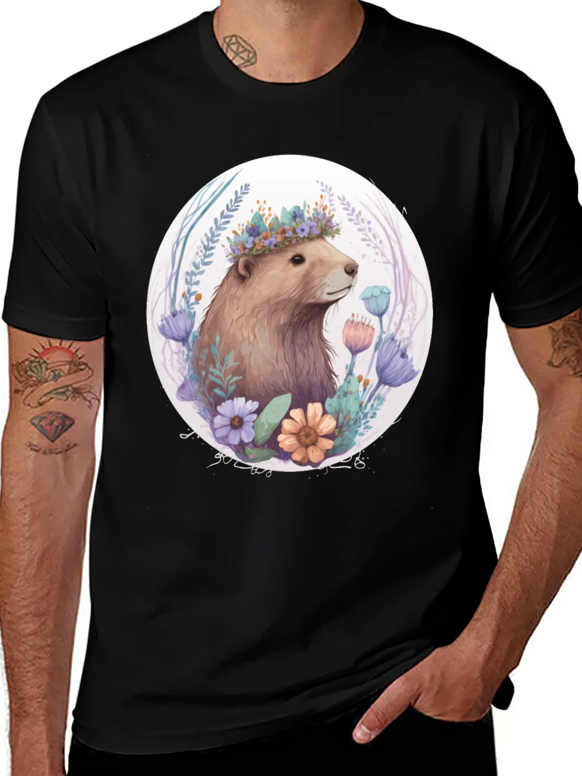 Floral Crown Beaver Graphic T-Shirt product image 1