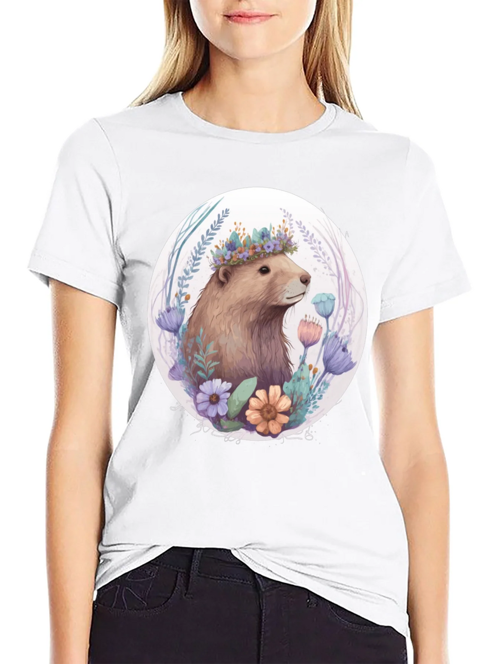 Floral Crown Beaver Graphic T-Shirt product image 8