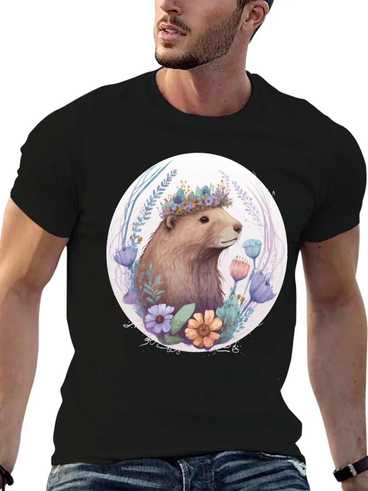 Floral Crown Beaver Graphic T-Shirt product image 6