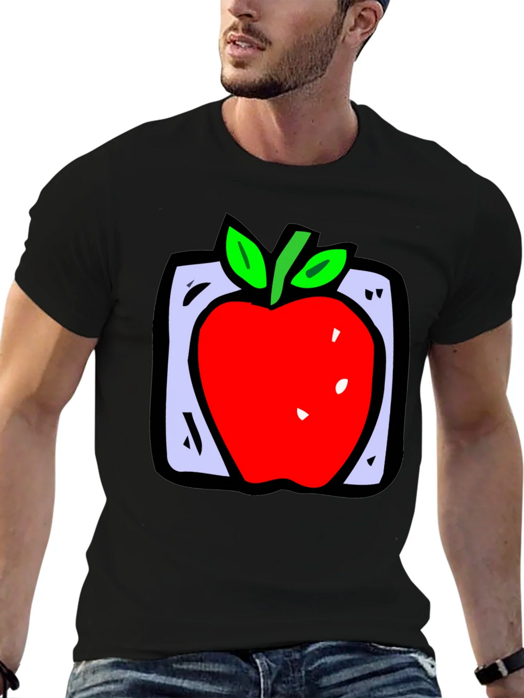 Apple Graphic Black T-Shirt - Fun Fruit Design product image 6