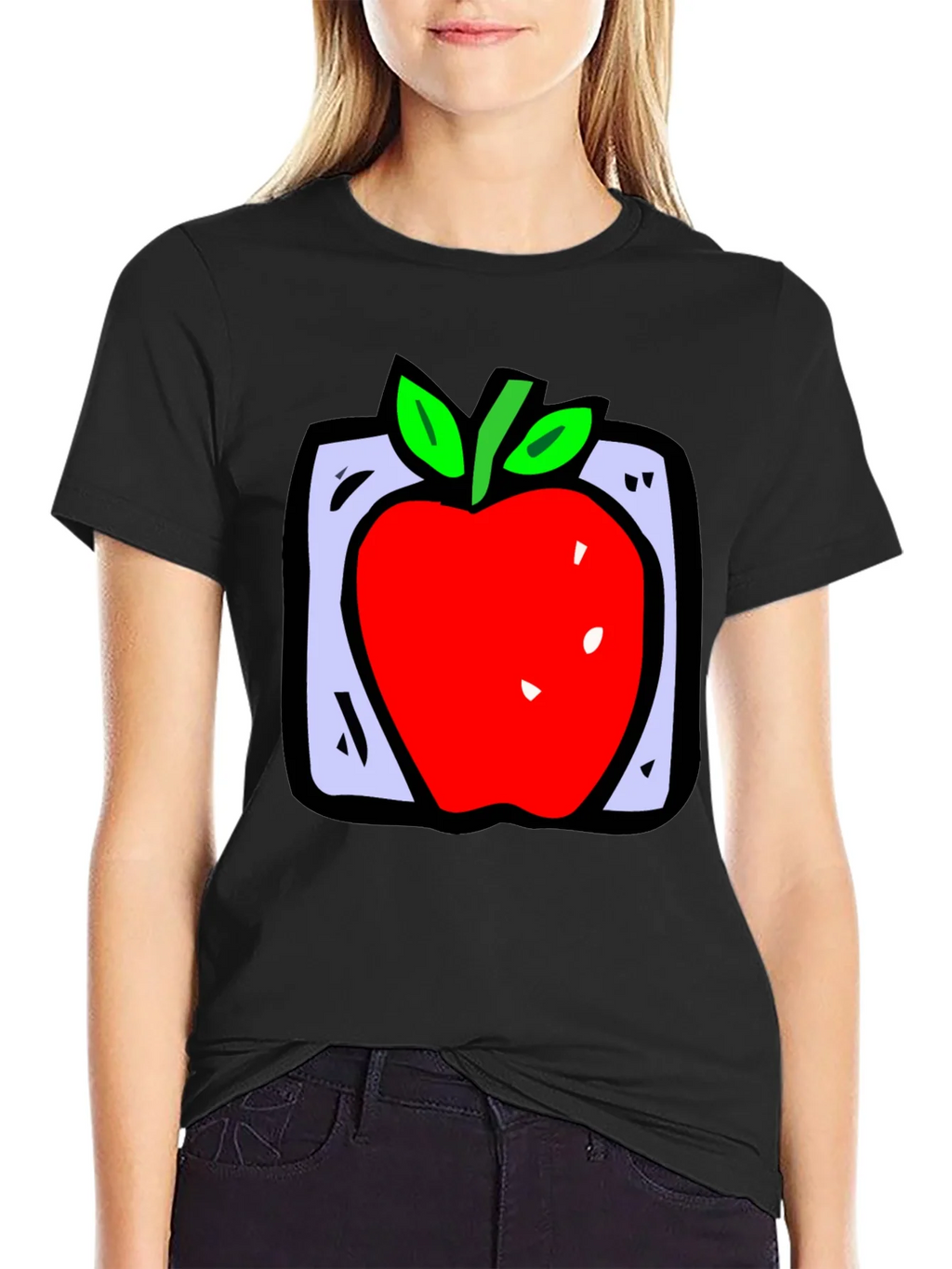 Apple Graphic Black T-Shirt - Fun Fruit Design product image 2