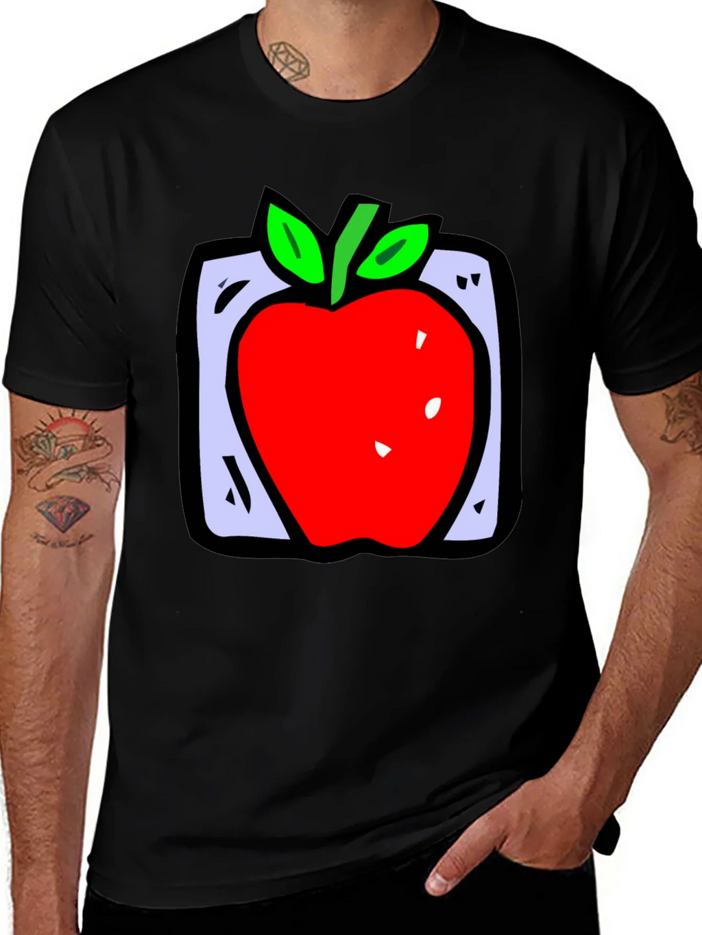 Apple Graphic Black T-Shirt - Fun Fruit Design product image 1