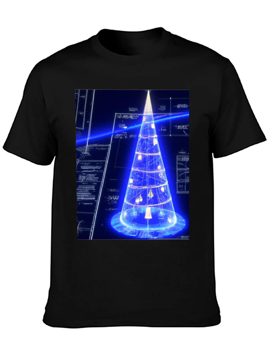 Futuristic Tech Christmas Tree Black T-Shirt product image 3
