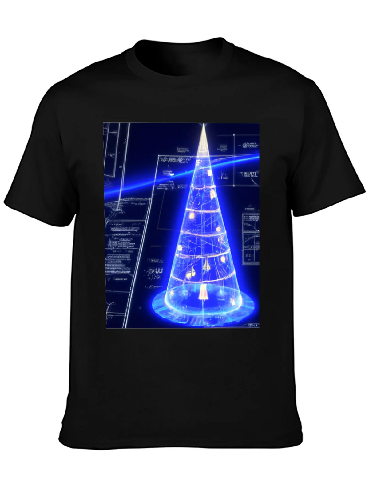 Futuristic Tech Christmas Tree Black T-Shirt product image 3