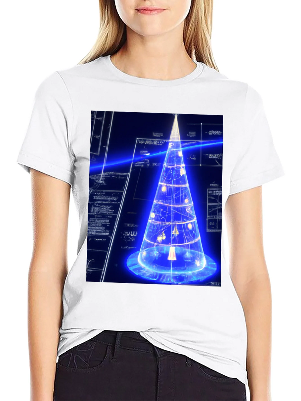 Futuristic Tech Christmas Tree Black T-Shirt product image 8