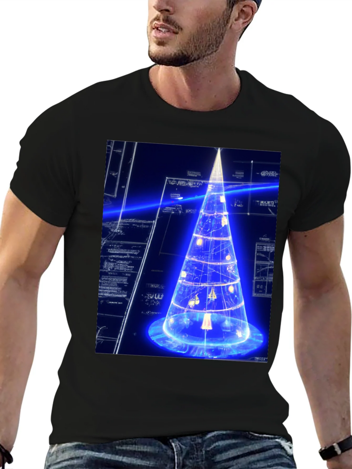 Futuristic Tech Christmas Tree Black T-Shirt product image 6