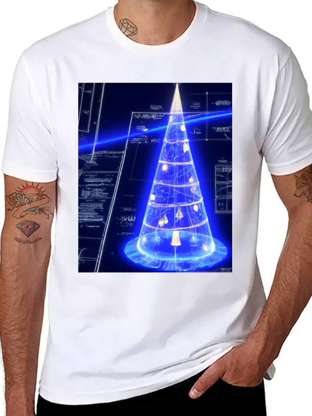 Futuristic Tech Christmas Tree Black T-Shirt product image 7
