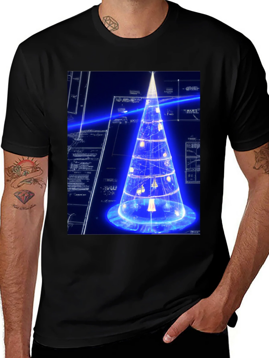 Futuristic Tech Christmas Tree Black T-Shirt product image 1