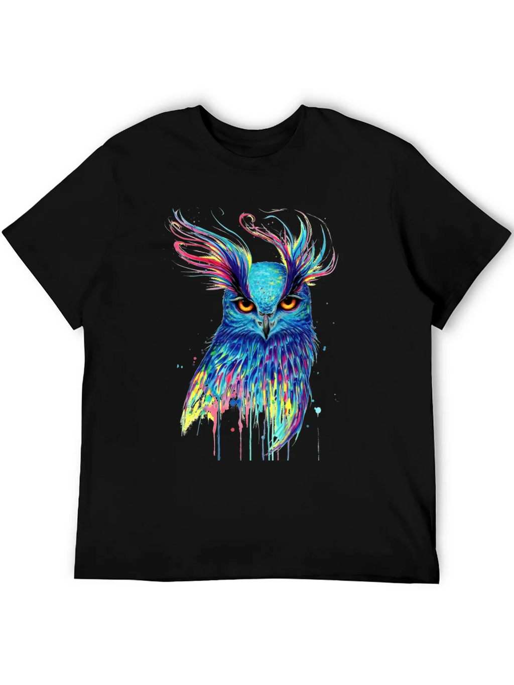 Colorful Owl Graphic Print Black T-Shirt product image 5