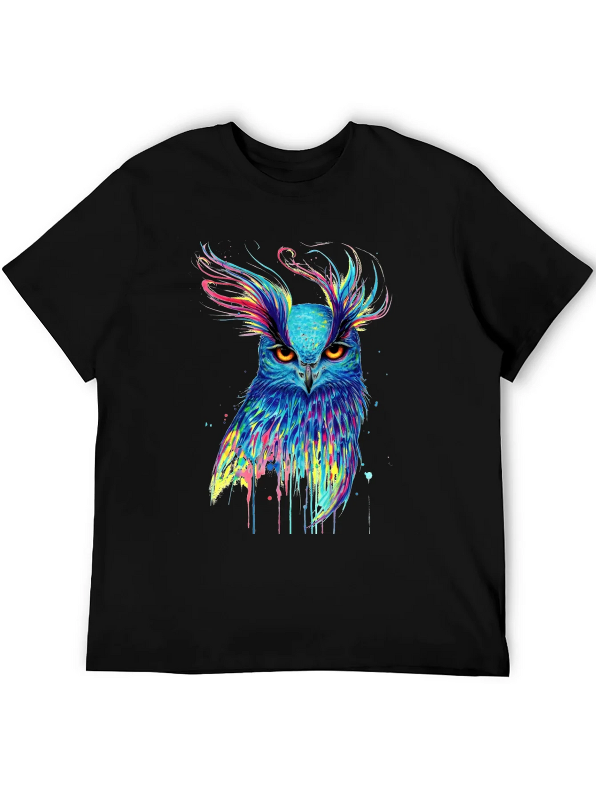 Colorful Owl Graphic Print Black T-Shirt product image 5