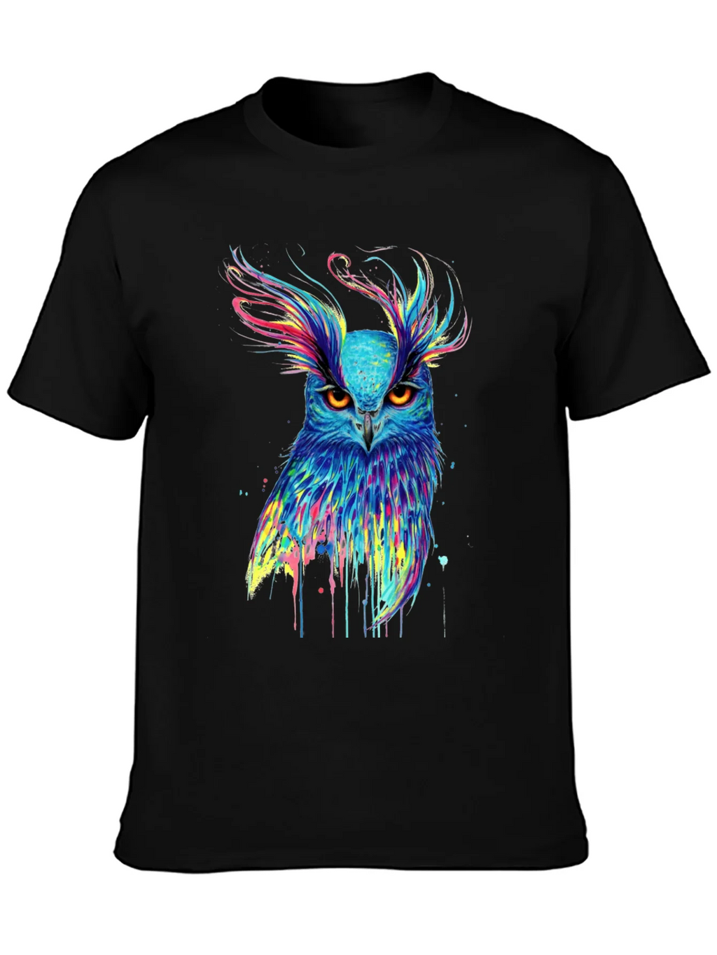 Colorful Owl Graphic Print Black T-Shirt product image 3