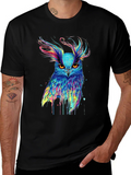 Colorful Owl Graphic Print Black T-Shirt product image 1