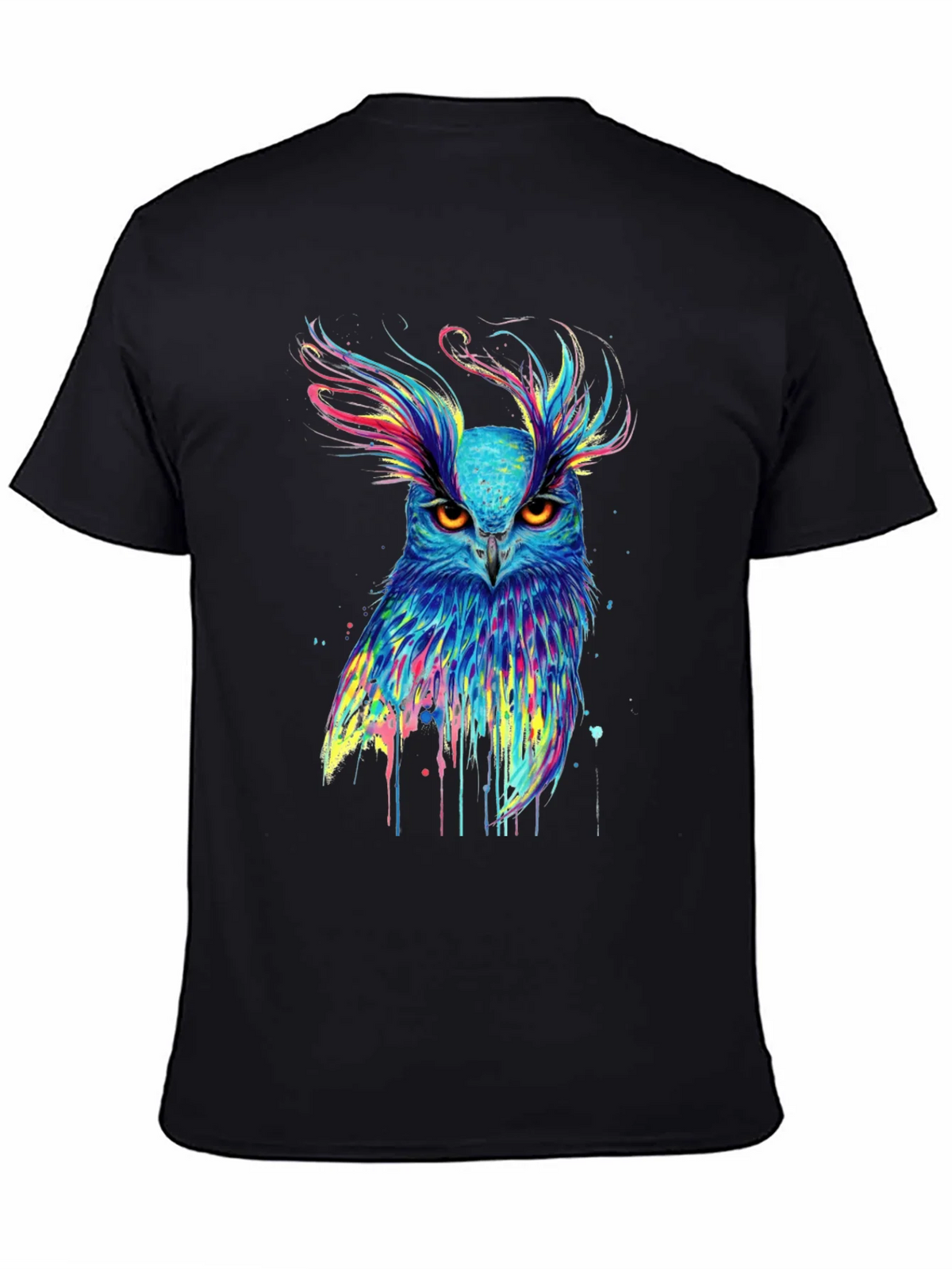 Colorful Owl Graphic Print Black T-Shirt product image 4