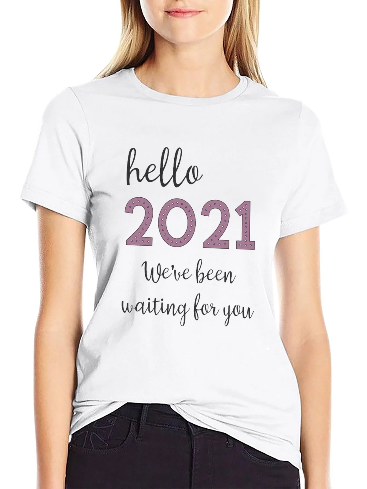 Hello 2021 Tee - Comfy Black Graphic T-Shirt product image 8