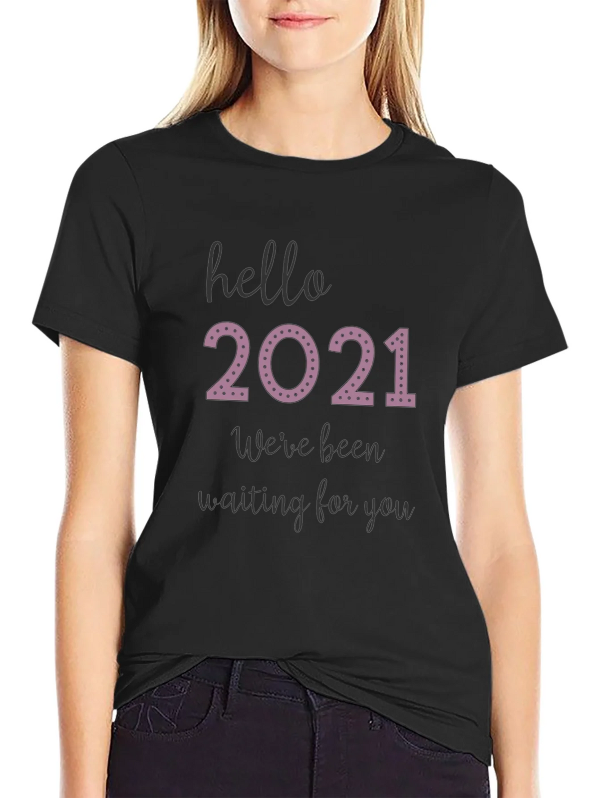 Hello 2021 Tee - Comfy Black Graphic T-Shirt product image 2