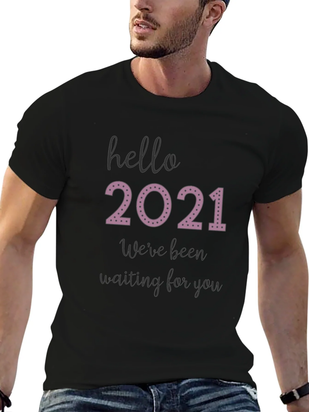 Hello 2021 Tee - Comfy Black Graphic T-Shirt product image 6