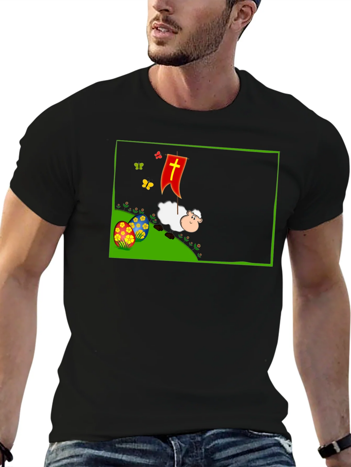 Easter Sheep Graphic T-Shirt - Black product image 6