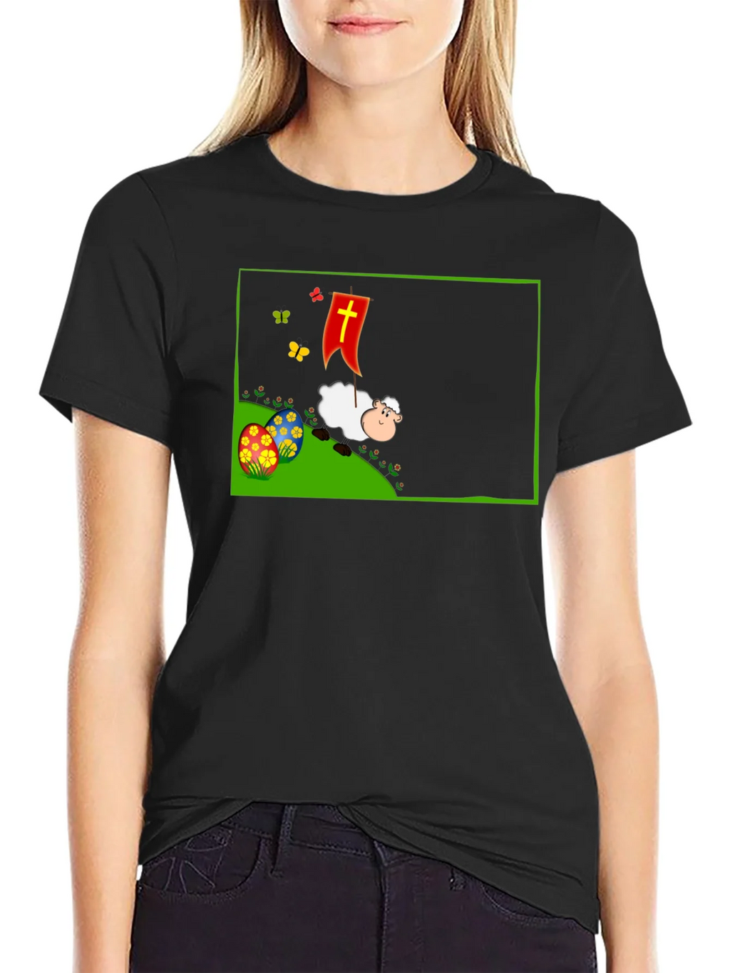 Easter Sheep Graphic T-Shirt - Black product image 2