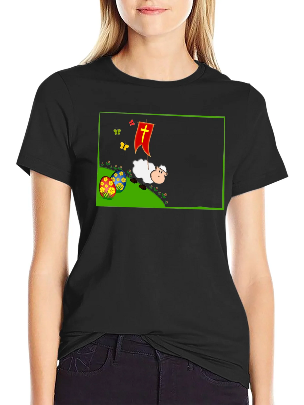 Easter Sheep Graphic T-Shirt - Black product image 2