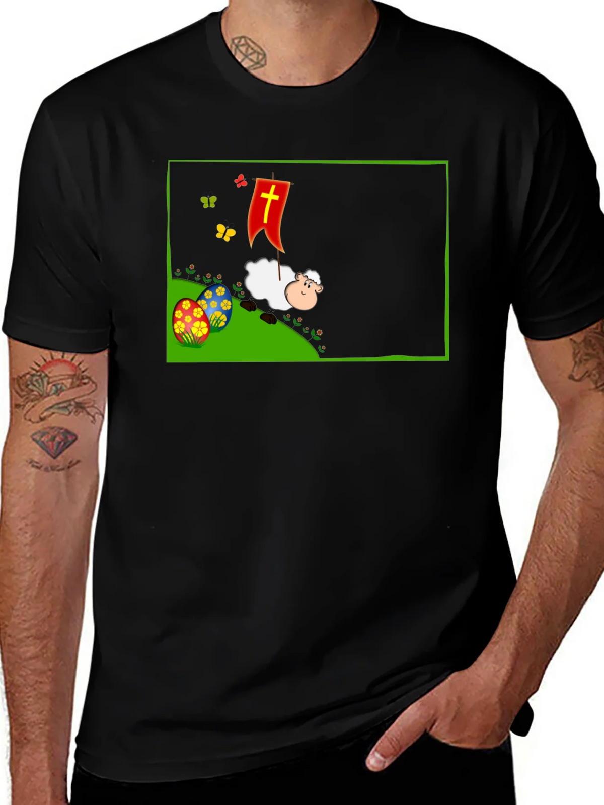 Easter Sheep Graphic T-Shirt - Black product image 1