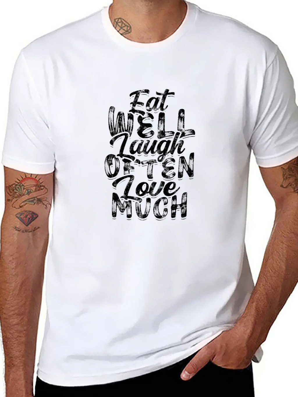 Eat Well Laugh Often Love Much Black T-Shirt product image 7