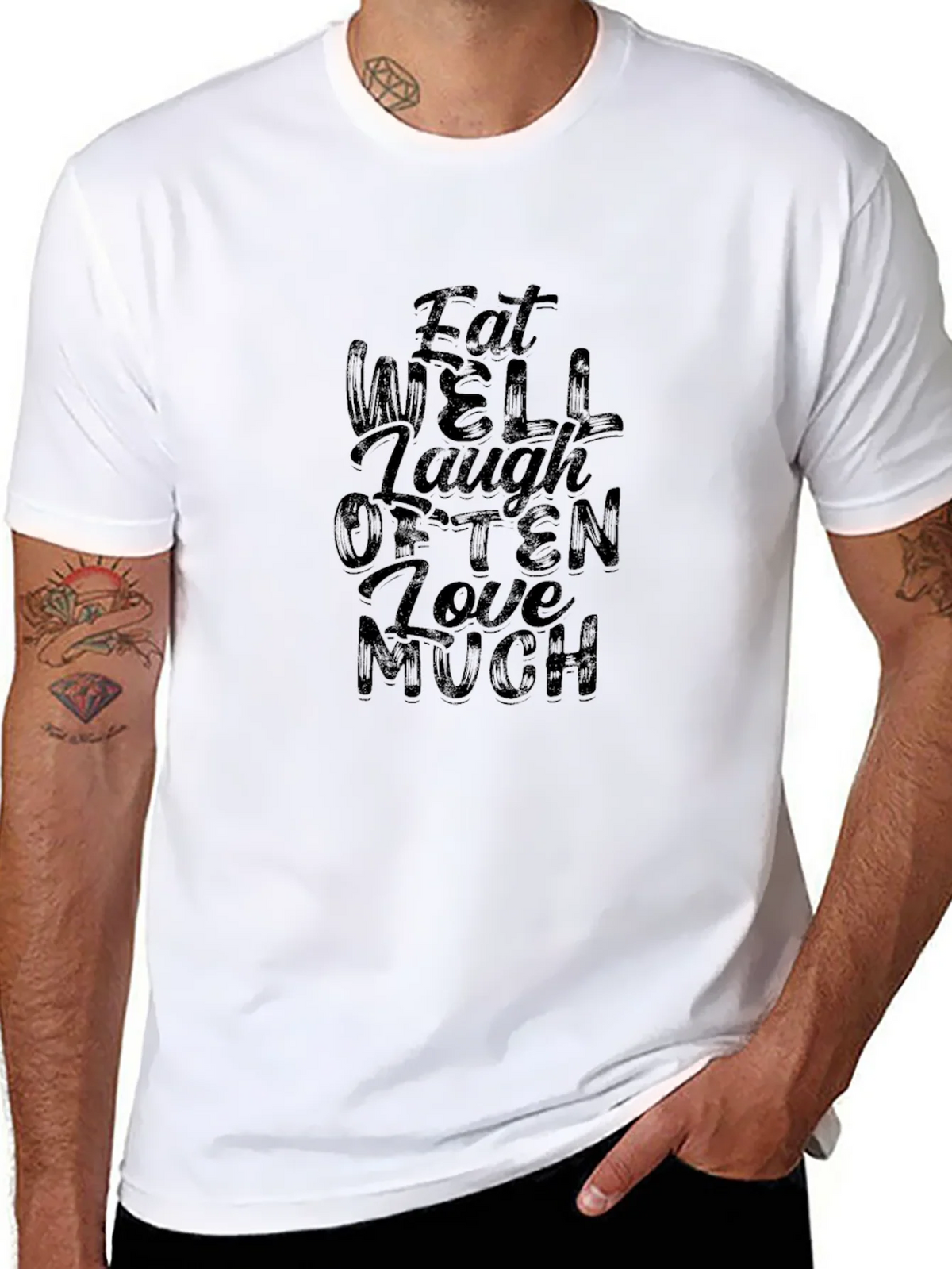 Eat Well Laugh Often Love Much Black T-Shirt product image 7