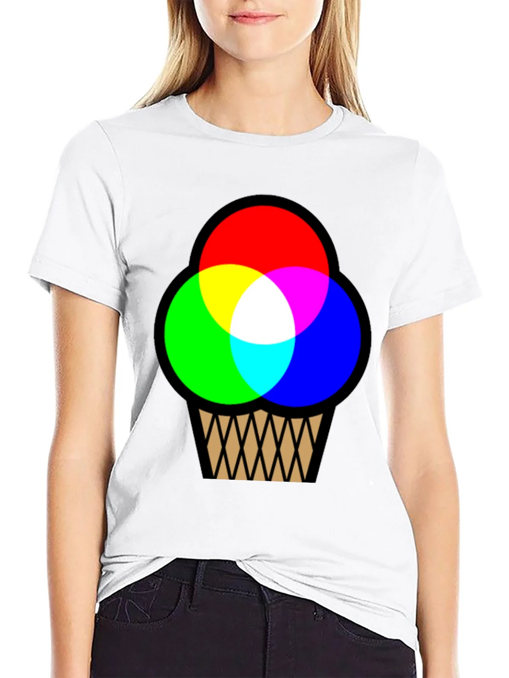 RGB Ice Cream Cone Graphic T-Shirt - Black Cotton Blend product image 6