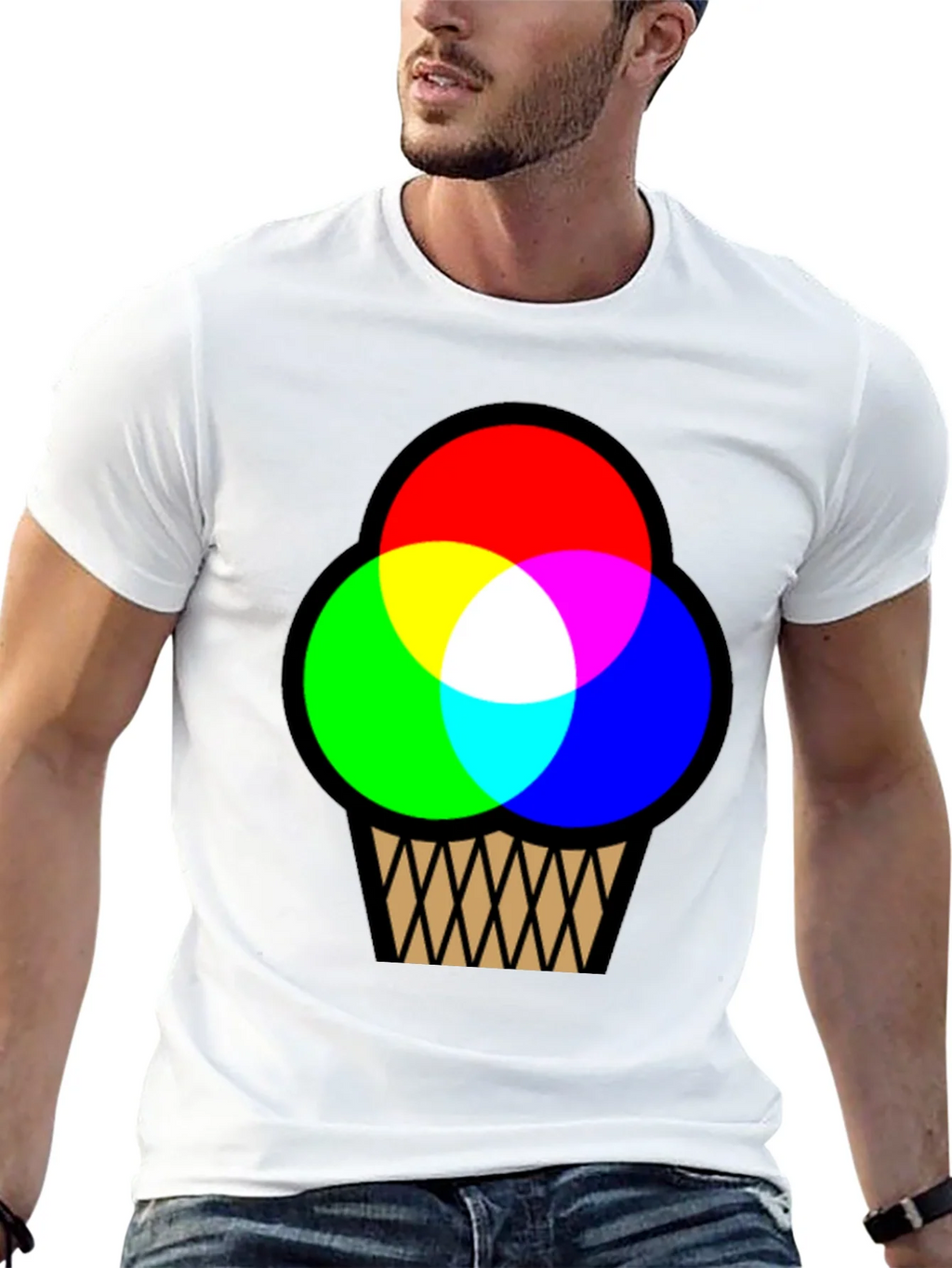 RGB Ice Cream Cone Graphic T-Shirt - Black Cotton Blend product image 8