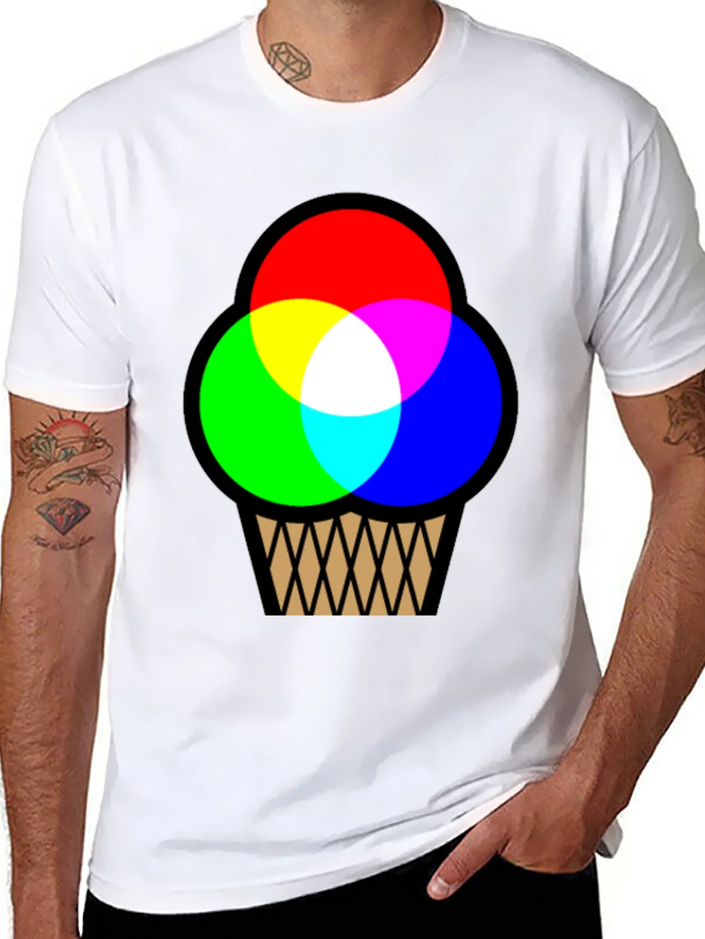 RGB Ice Cream Cone Graphic T-Shirt - Black Cotton Blend product image 5