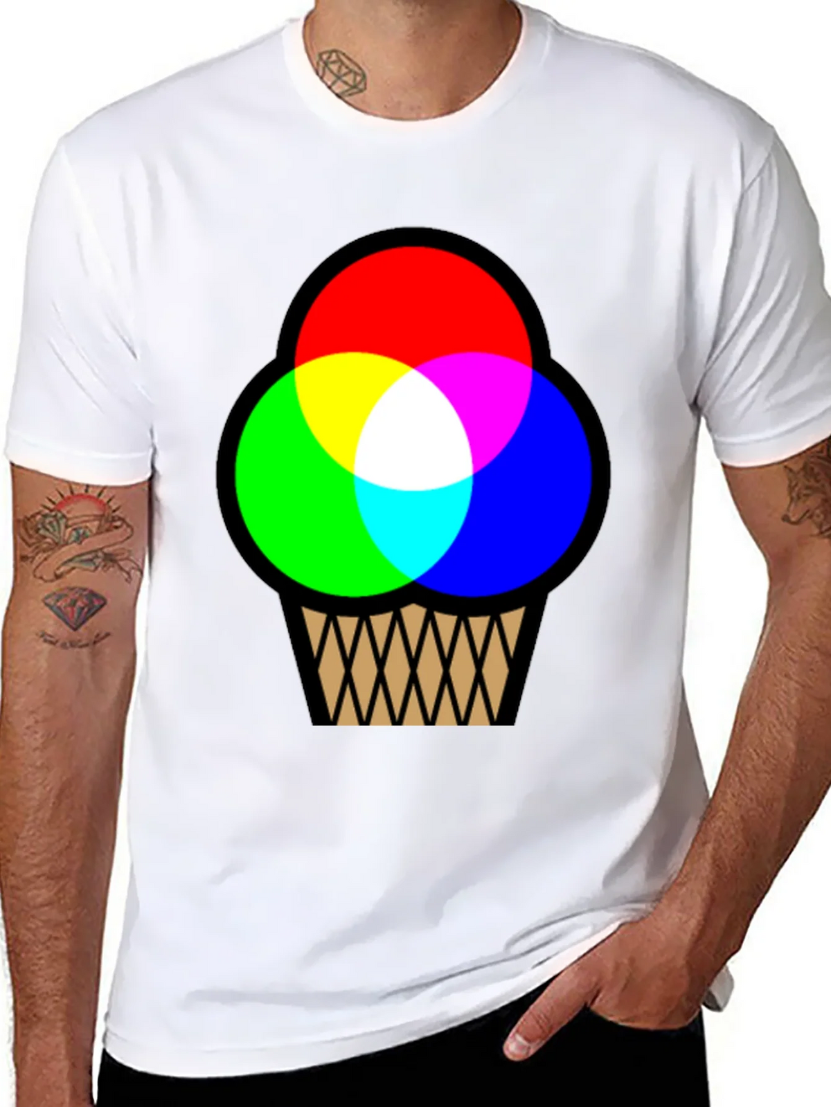 RGB Ice Cream Cone Graphic T-Shirt - Black Cotton Blend product image 5