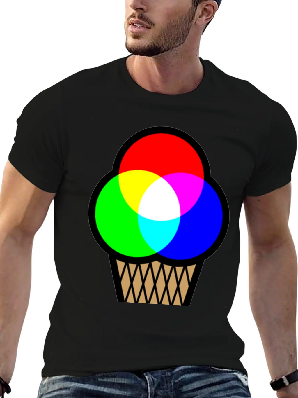 RGB Ice Cream Cone Graphic T-Shirt - Black Cotton Blend product image 4