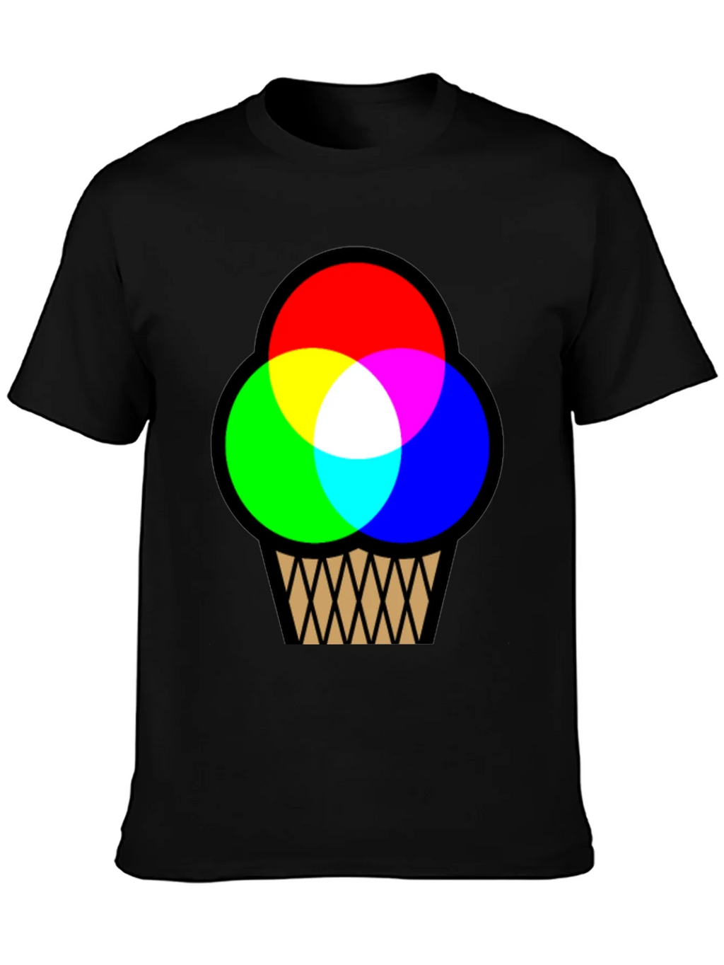 RGB Ice Cream Cone Graphic T-Shirt - Black Cotton Blend product image 3
