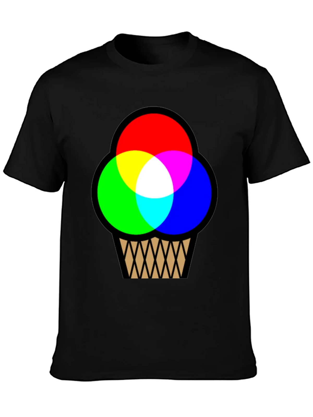 RGB Ice Cream Cone Graphic T-Shirt - Black Cotton Blend product image 3