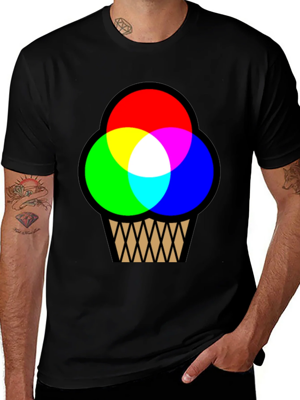 RGB Ice Cream Cone Graphic T-Shirt - Black Cotton Blend product image 1