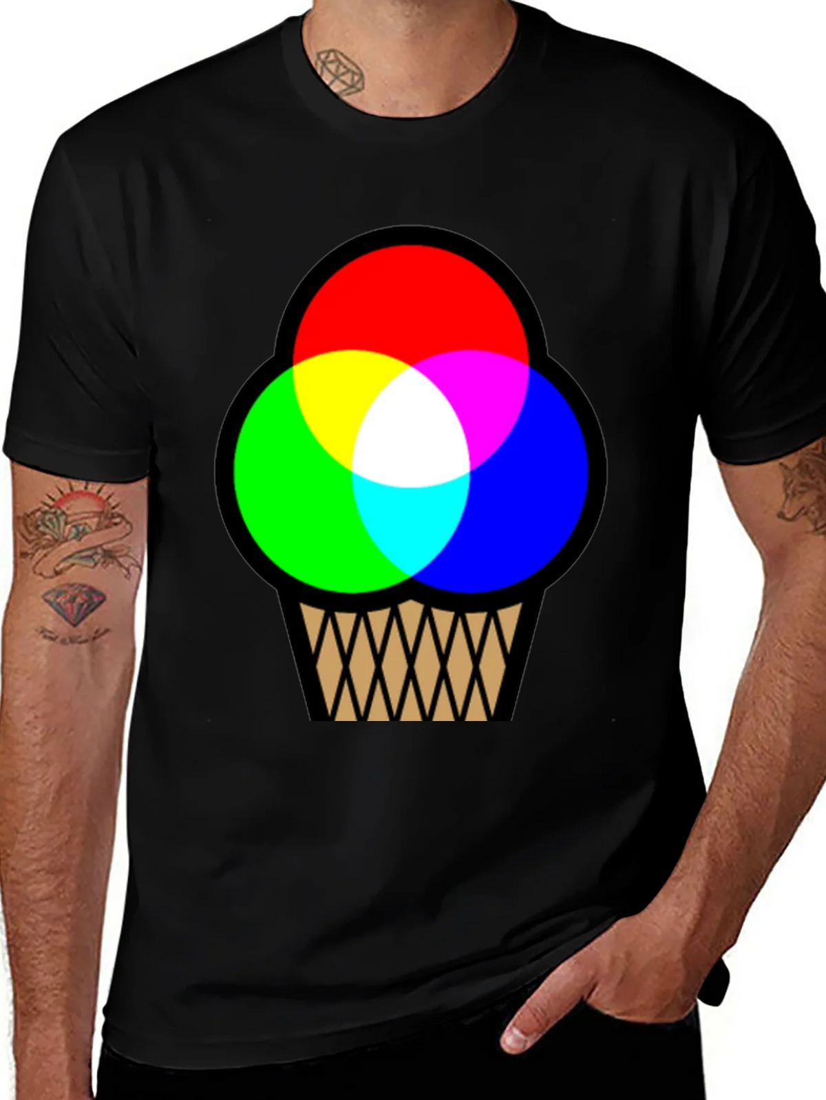 RGB Ice Cream Cone Graphic T-Shirt - Black Cotton Blend product image 1