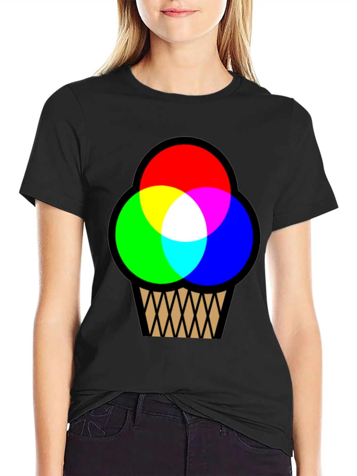 RGB Ice Cream Cone Graphic T-Shirt - Black Cotton Blend product image 2