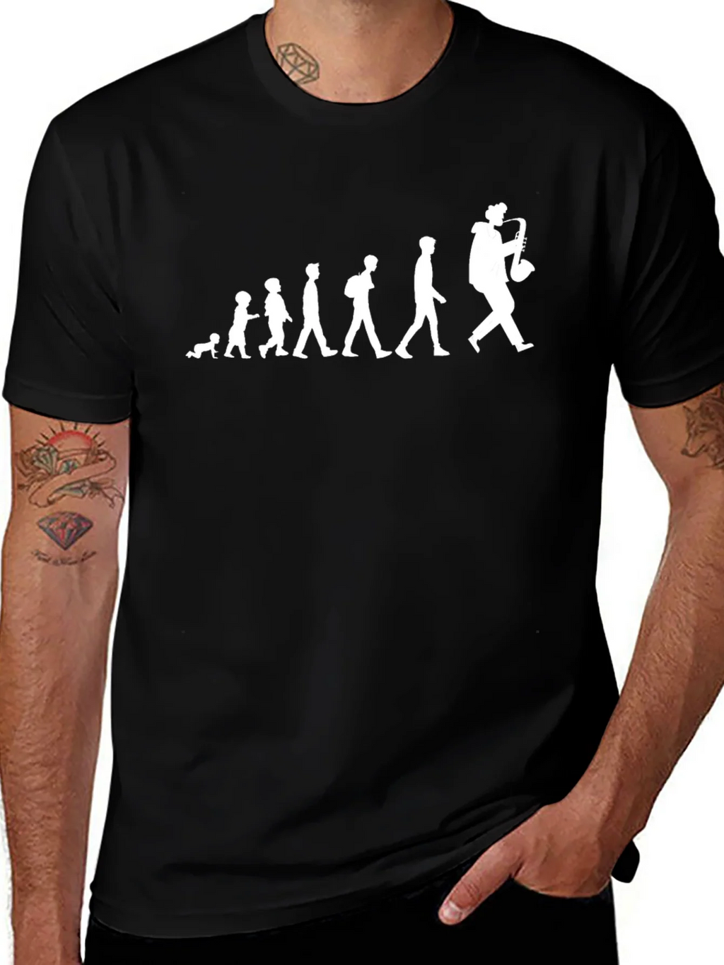 Saxophone Player Evolution T-Shirt - Black product image 1