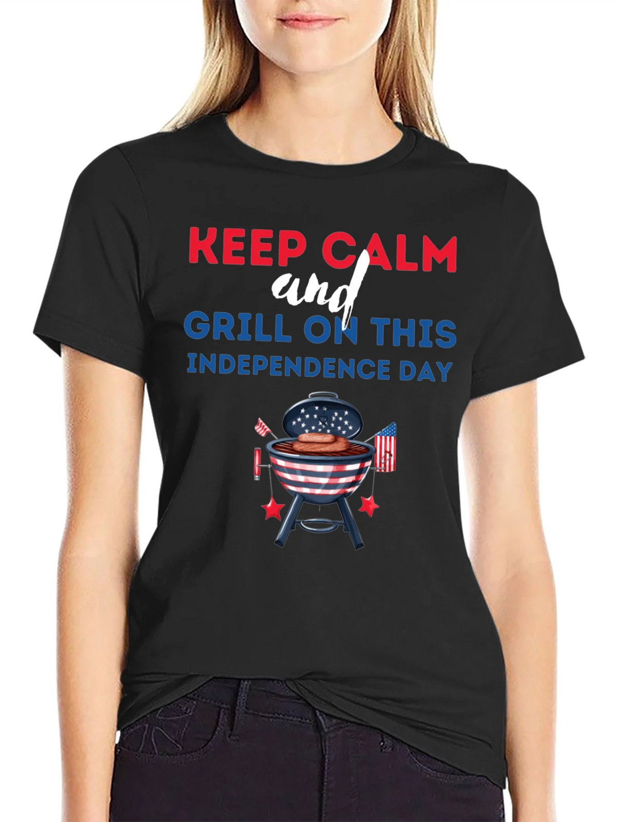 Keep Calm Grill On Independence Day T-Shirt product image 2