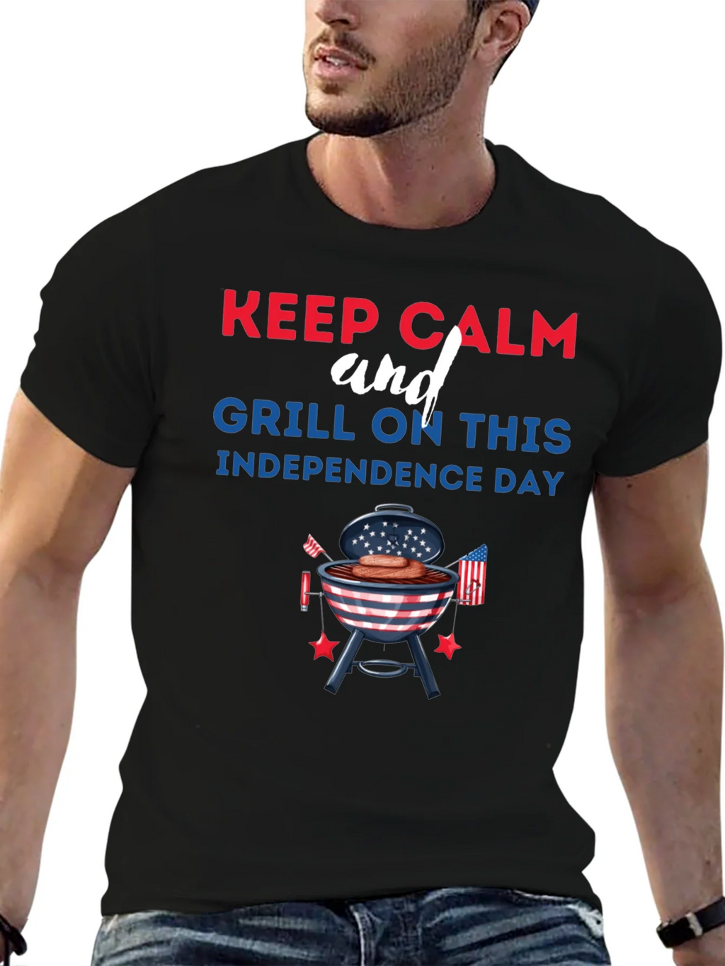Keep Calm Grill On Independence Day T-Shirt product image 6