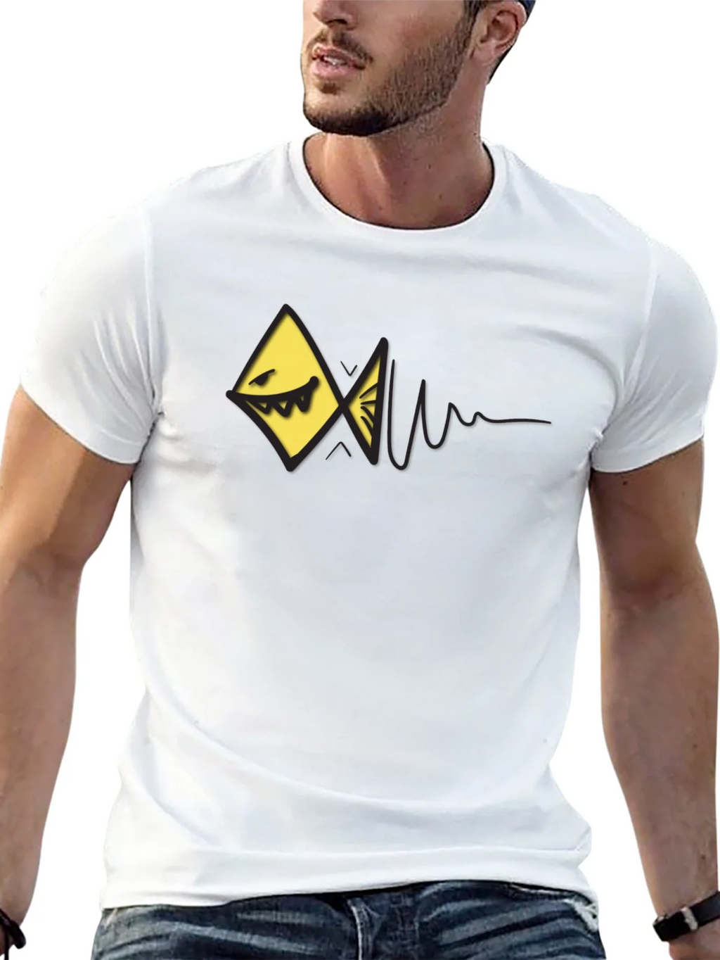 Edgy Geometric Fish Graphic Black T-Shirt product image 12