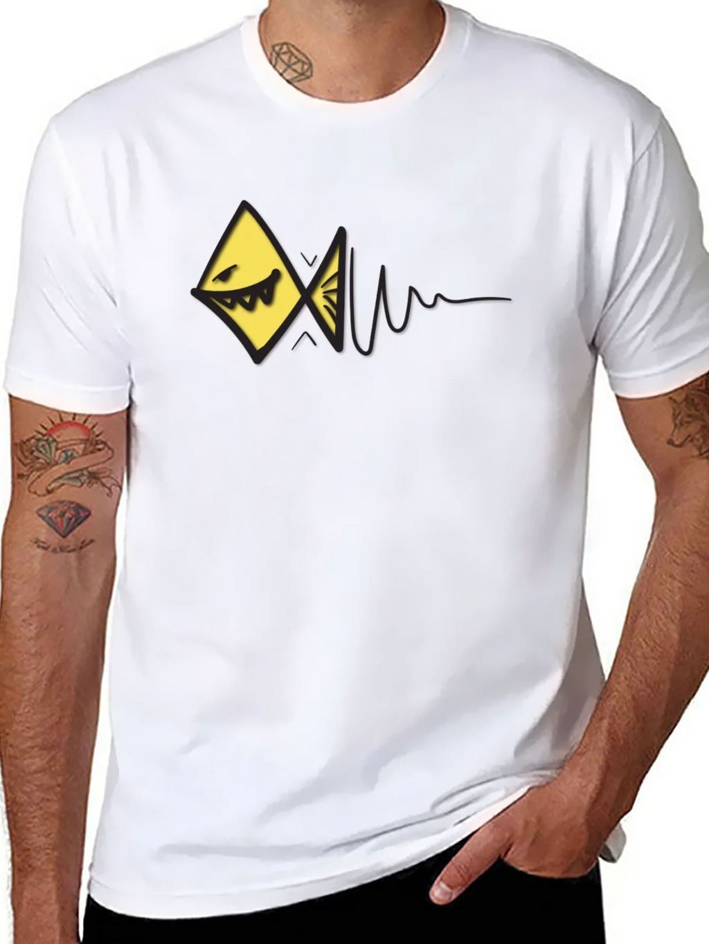 Edgy Geometric Fish Graphic Black T-Shirt product image 7
