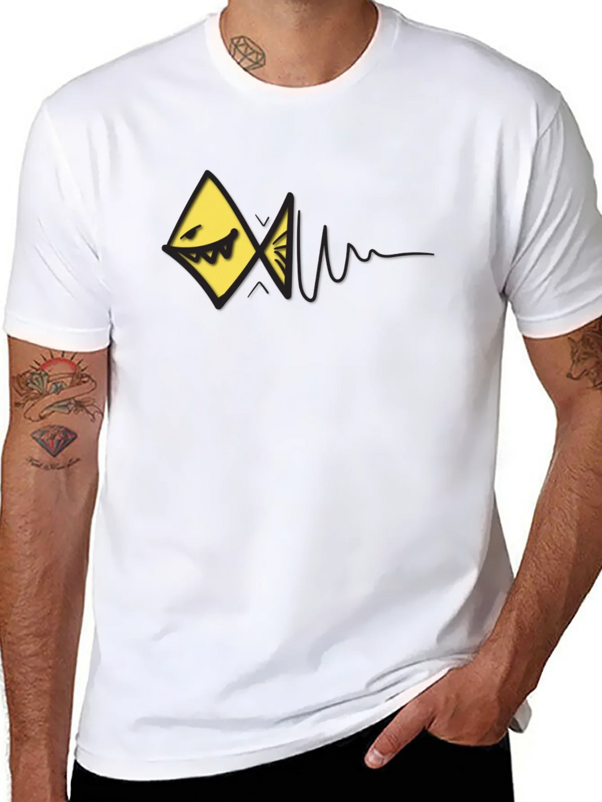 Edgy Geometric Fish Graphic Black T-Shirt product image 7